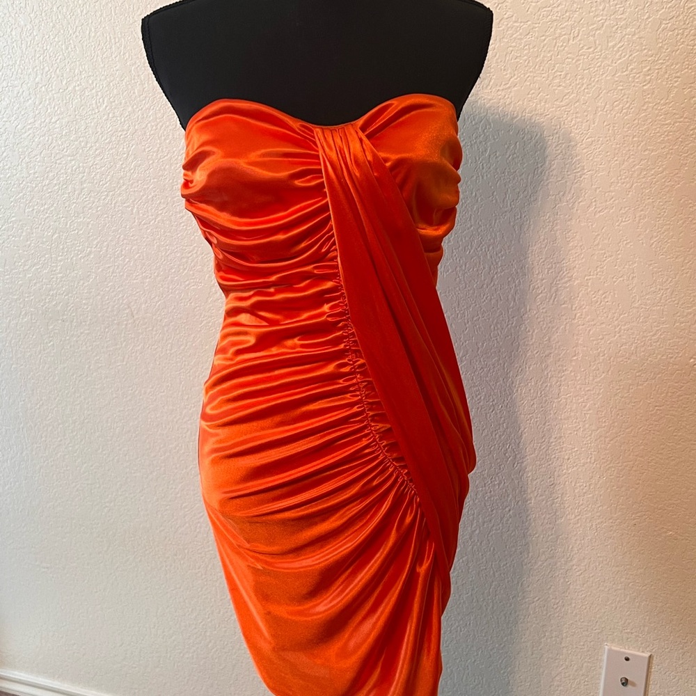Morgan & Co. Vibrant Orange Strapless Dress